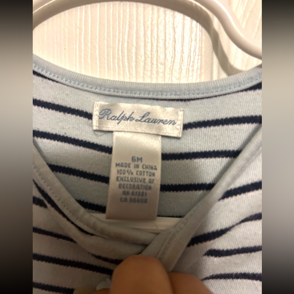Cute😊Ralph Lauren🏇Baby👶🏻Boys’👦🏻Light Blue Striped Coverall Sz 6M - Picture 4 of 5